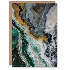 Liquid Paint Emerald Gold Grey Abstract Him Her Birthday Card