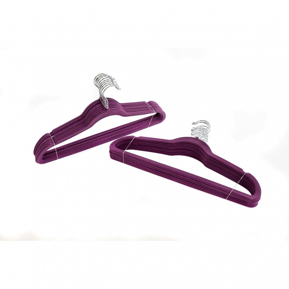image 1 of Oypla Pack of 20 Purple Non-Slip Space Saving Velvet Clothes Garment Coat Suit Hangers