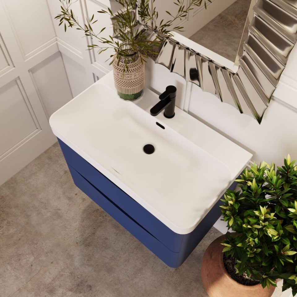 image 1 of Balterley Arch Modern Bathroom Wall Hung 2 Drawer Vanity Unit & Ceramic Basin | Blue | Satin Blue