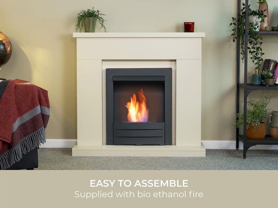 image 1 of Adam Lomond Fireplace in Stone Effect with Colorado Bio Ethanol Fire in Black, 39 Inch