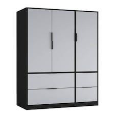 FUJI 3 Door 4 Drawer Wardrobe | Black | Black & Grey | 117 x 55 x 8.5 | 1