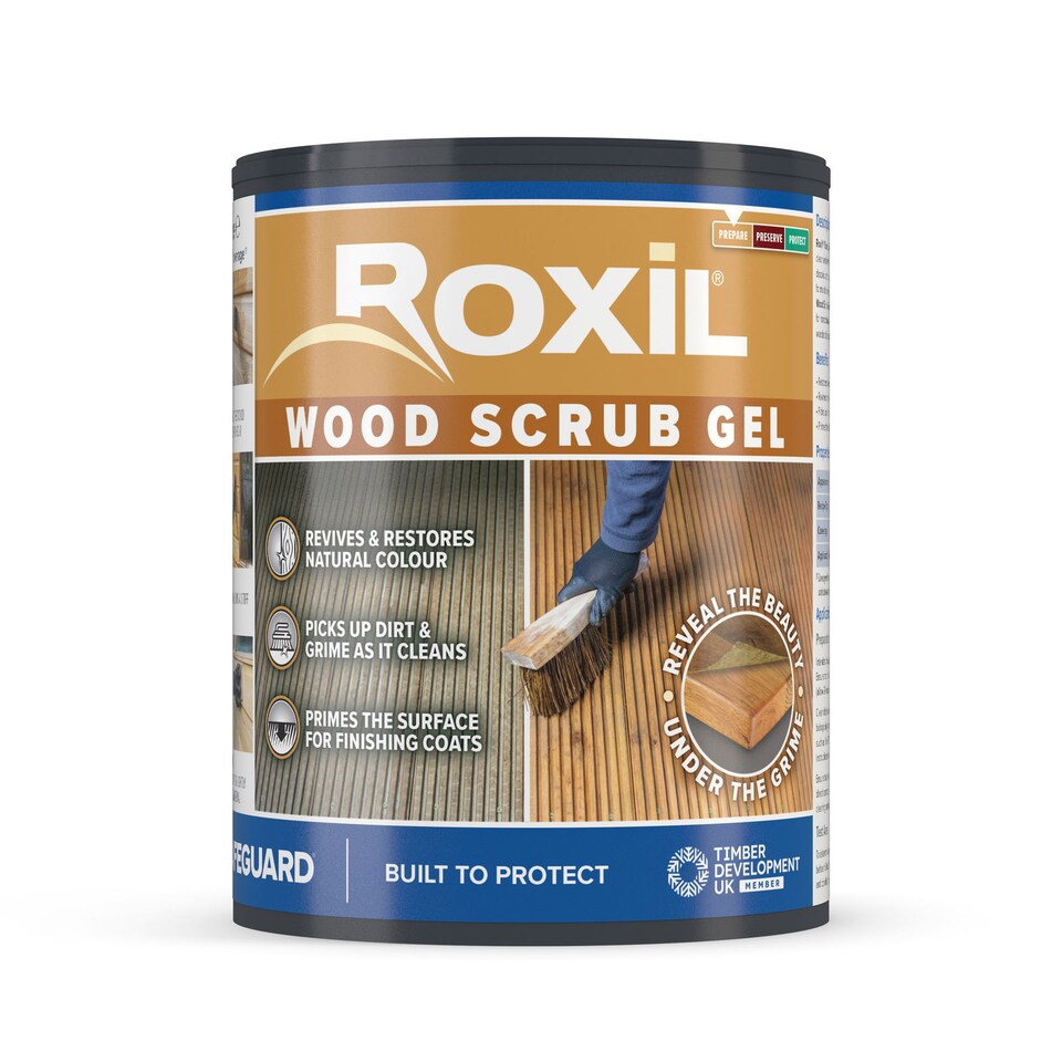 image 1 of Roxil Wood Scrub Gel (1L) - Oxalic Acid-Based Cleaner and Reviver for Weathered Outdoor Timber, Decking, Fence & Garden Furniture
