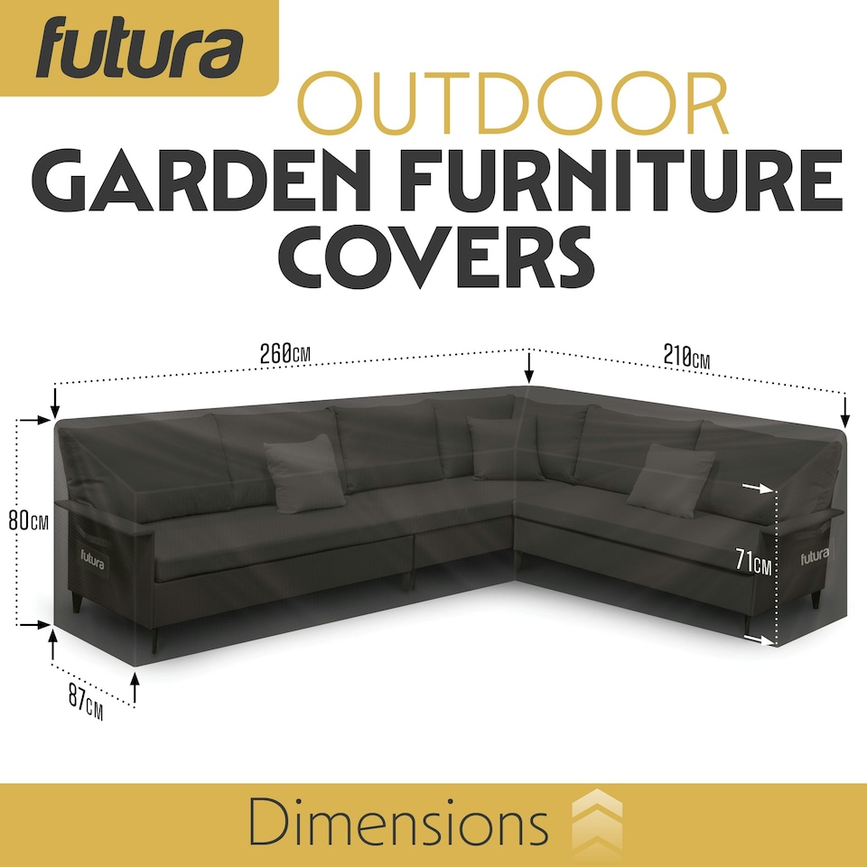image 1 of Futura L Shape 260x210x80cm Waterproof Garden Furniture Cover 600D | Black | Black | 260x210x80cm | 1