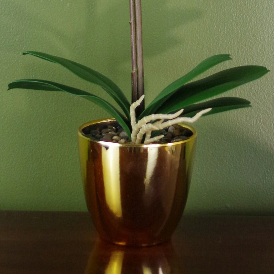 image 1 of 46cm Artificial Orchid Dark Pink / Gold