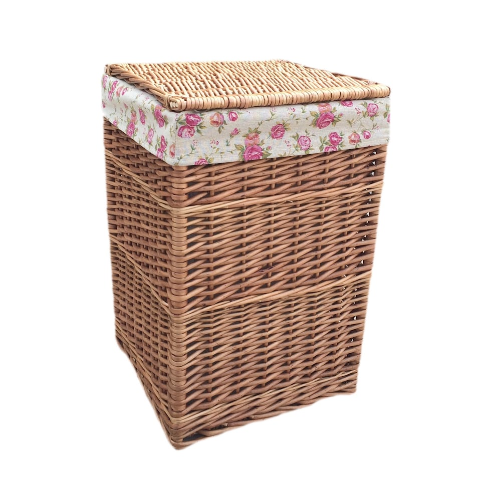 image 1 of Garden Rose Lining Set of 2 Light Steamed Square Laundry Wicker Basket | Multi | Garden Rose