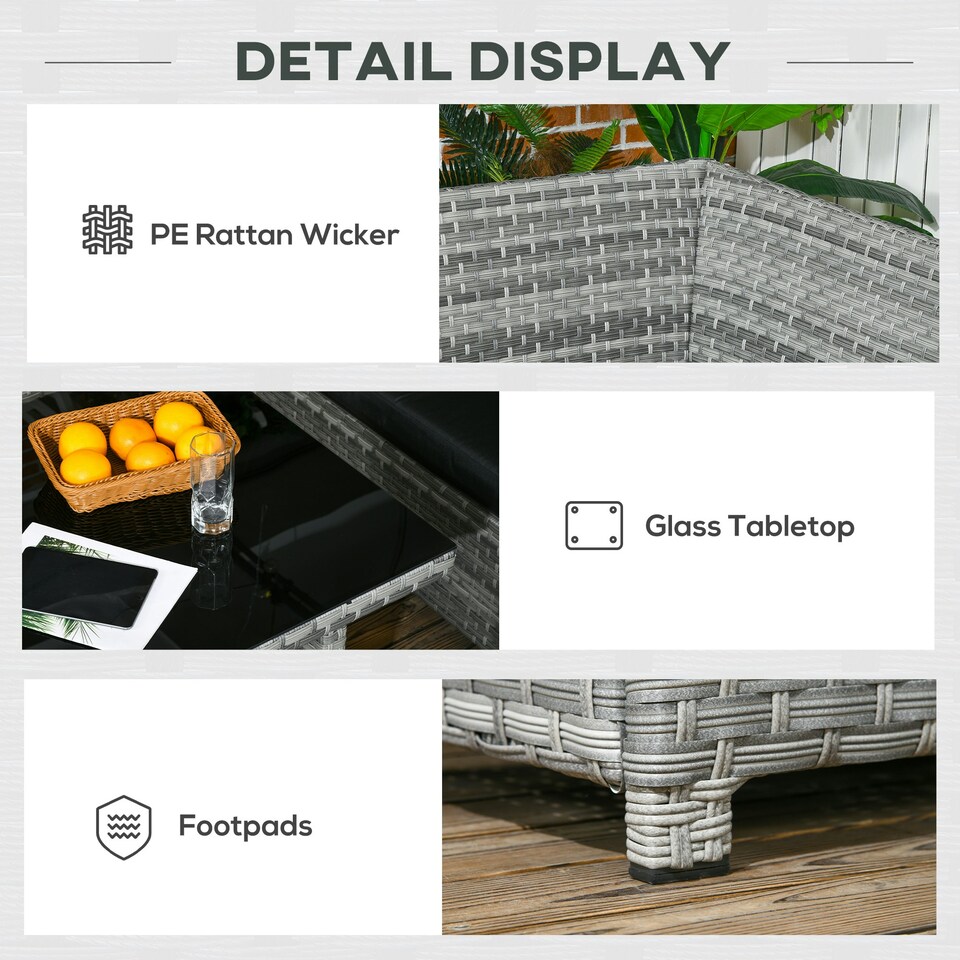 image 1 of Outsunny 5 PCs Rattan Garden Furniture Set with Stools, Table, Cushion, Grey