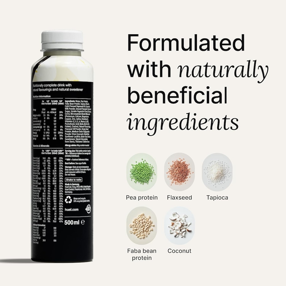 image 1 of Huel Ready-to-Drink Meal, BLACK EDITION Vanilla Protein Drink, 500ml Bottles (Pack of 8) - Protein Shakes, Pre-Portioned Meal, 35g of Protein per Bottle