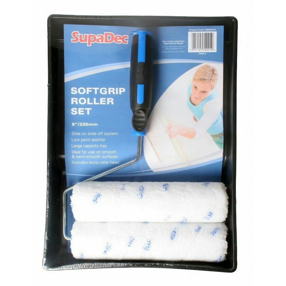 SupaDec Softgrip Paint Roller Set - White/Black/Blue - 225mm