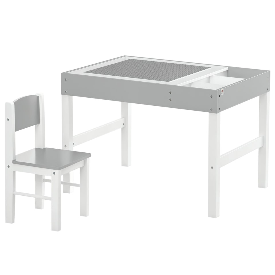 image 1 of HOMCOM kids Table and Chair Set 2 in 1 Activity Play Table for Bricks w/Storage