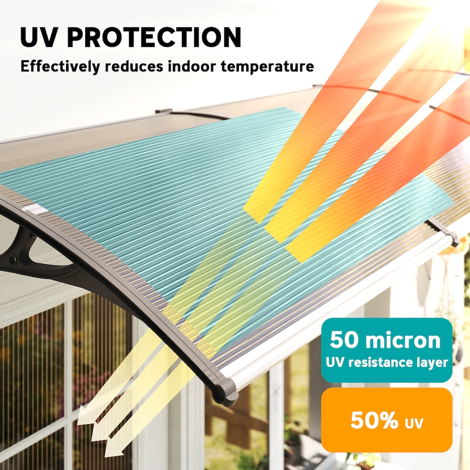 image 1 of Outsunny Door Canopy Outdoor Awning Rain Shelter for Window Porch, Brown | Brown