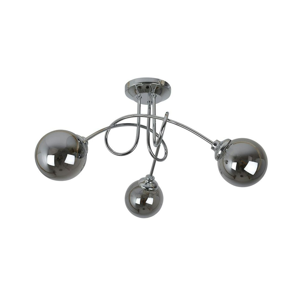 image 1 of Bungo 3 Light Polished Chrome & Smoked Glass Semi Flush Ceiling Light