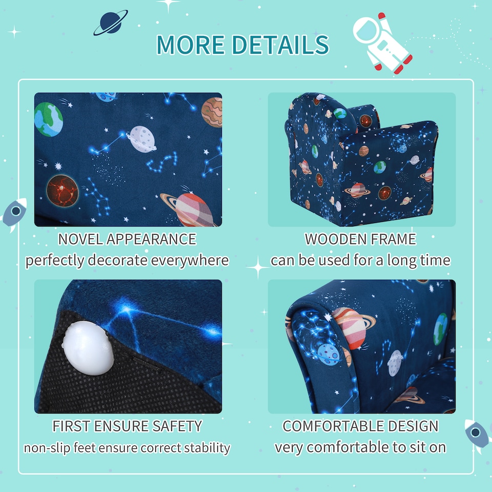 image 1 of HOMCOM Kids Armchair Toddler Sofa Seat Children Chair Couch w Wooden Frame | Blue | One Size