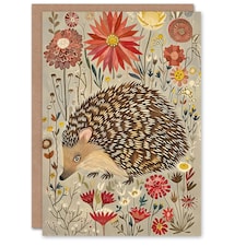 Cute Floral Rustic Woodland Hedgehog Him Her Birthday Card