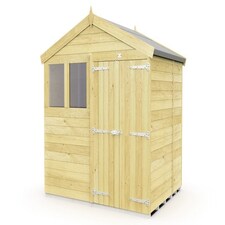 8 x 5 Feet Apex Shed - Double Door With Windows - Wood - L158 x W231 x H217 cm | Brown