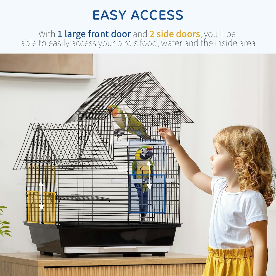 image 1 of PawHut Metal Bird Cage, With Plastic Perch, Swing Ring, Handle, 39 x 33 x 47cm