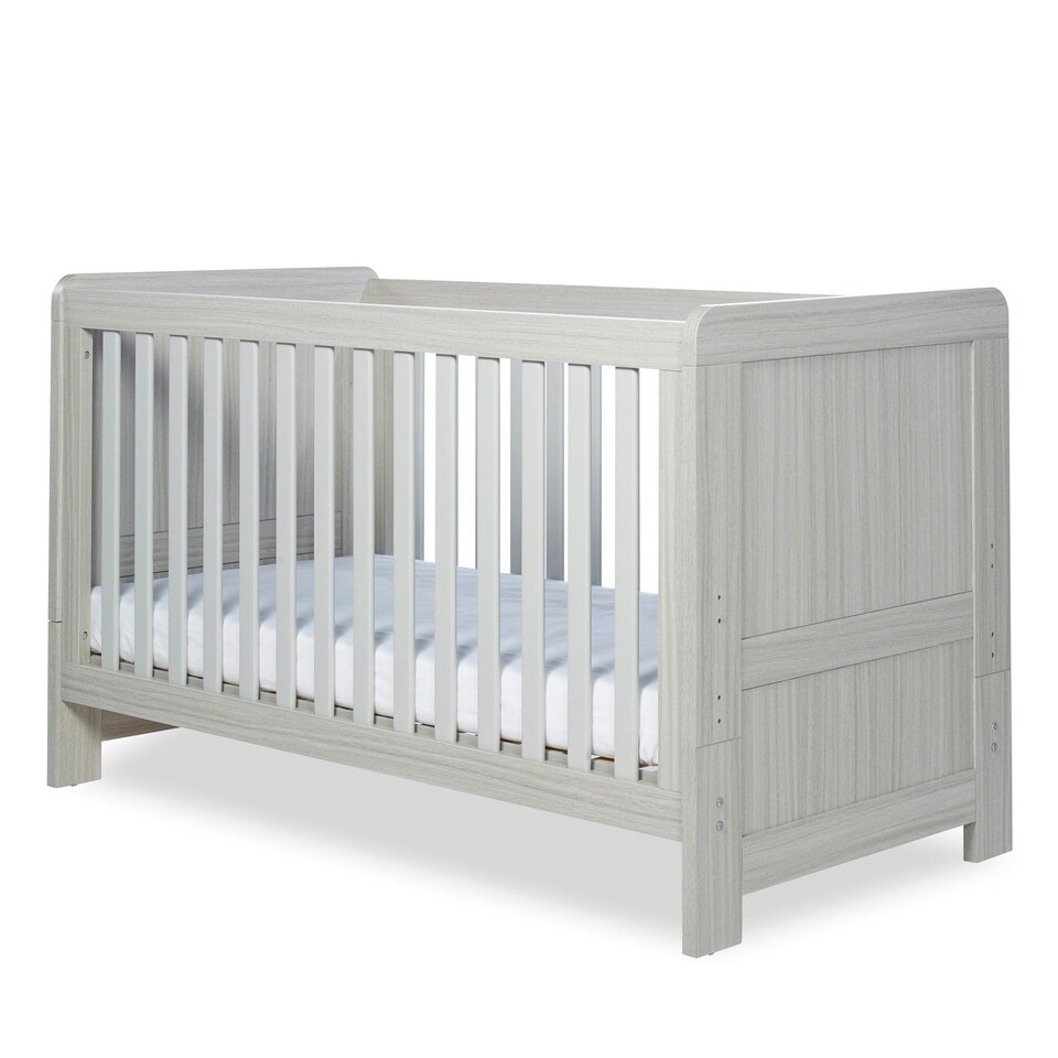 image 1 of Pembrey Cot Bed & Fibre Mattress - Convertible Baby Bed, Adjustable Mattress Base, Suitable from Birth to 4 Years (Ash Grey)