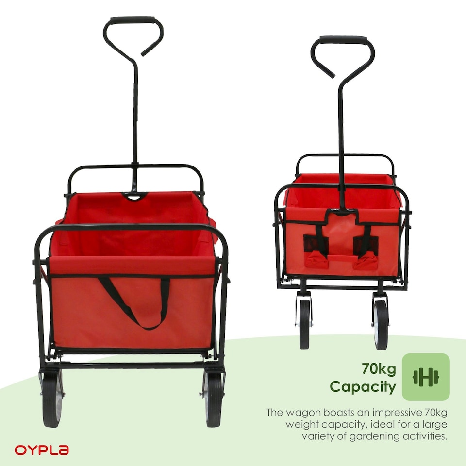 image 1 of Oypla Red Heavy Duty Foldable Garden Festival Trolley Folding Cart Wagon Truck Wheelbarrow