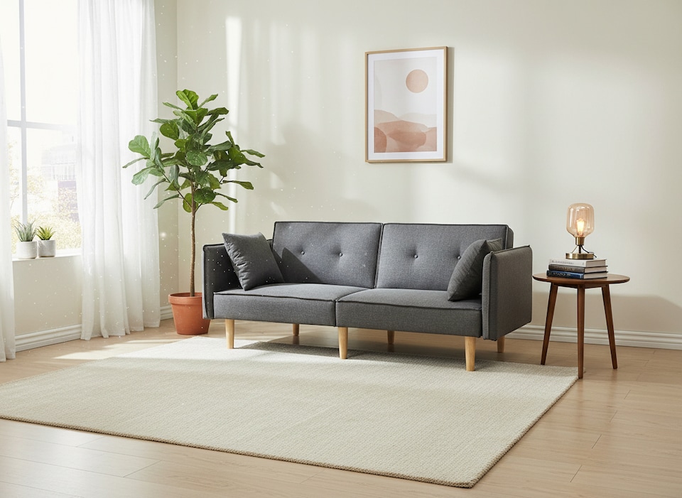 image 1 of Finnley Two Seat Grey Sofa Bed - Grey