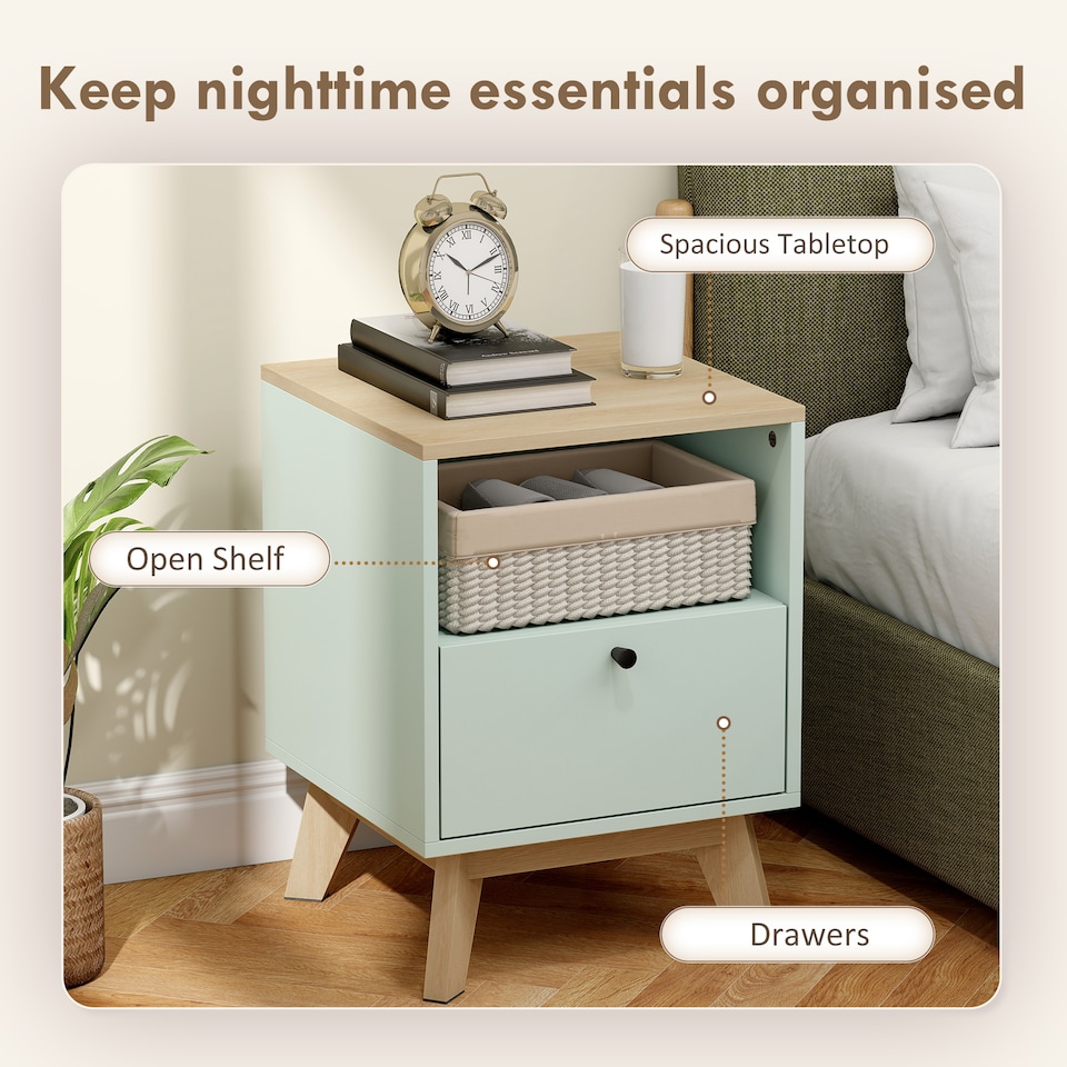 image 1 of HOMCOM Modern Nightstand Set of 2, Bedside Table with Drawer and Open Shelf