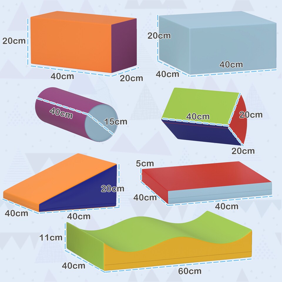 image 1 of HOMCOM 7 Pcs Kids Soft Foam Puzzle Play Blocks Set Learning Toy Blue