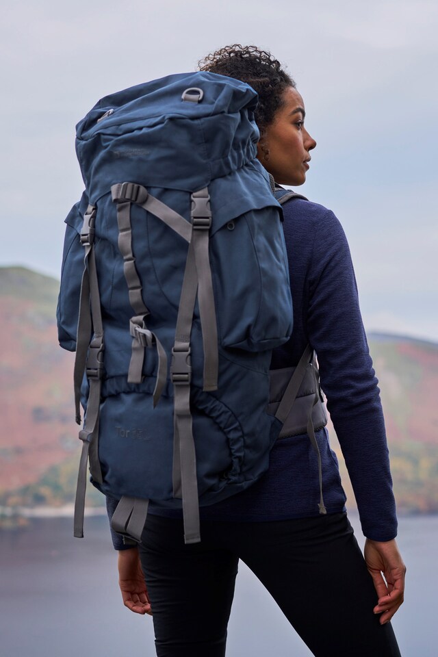 image 1 of Mountain Warehouse Tor 65L Rucksack Adjustable Back Water Resistant Hiking Backpack