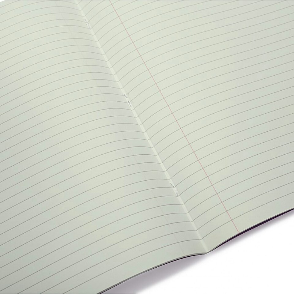 image 1 of Pack of 10 Rhino A4 48 Page Yellow with Green Tinted Paper 8mm Lined with Margin Exercise Books