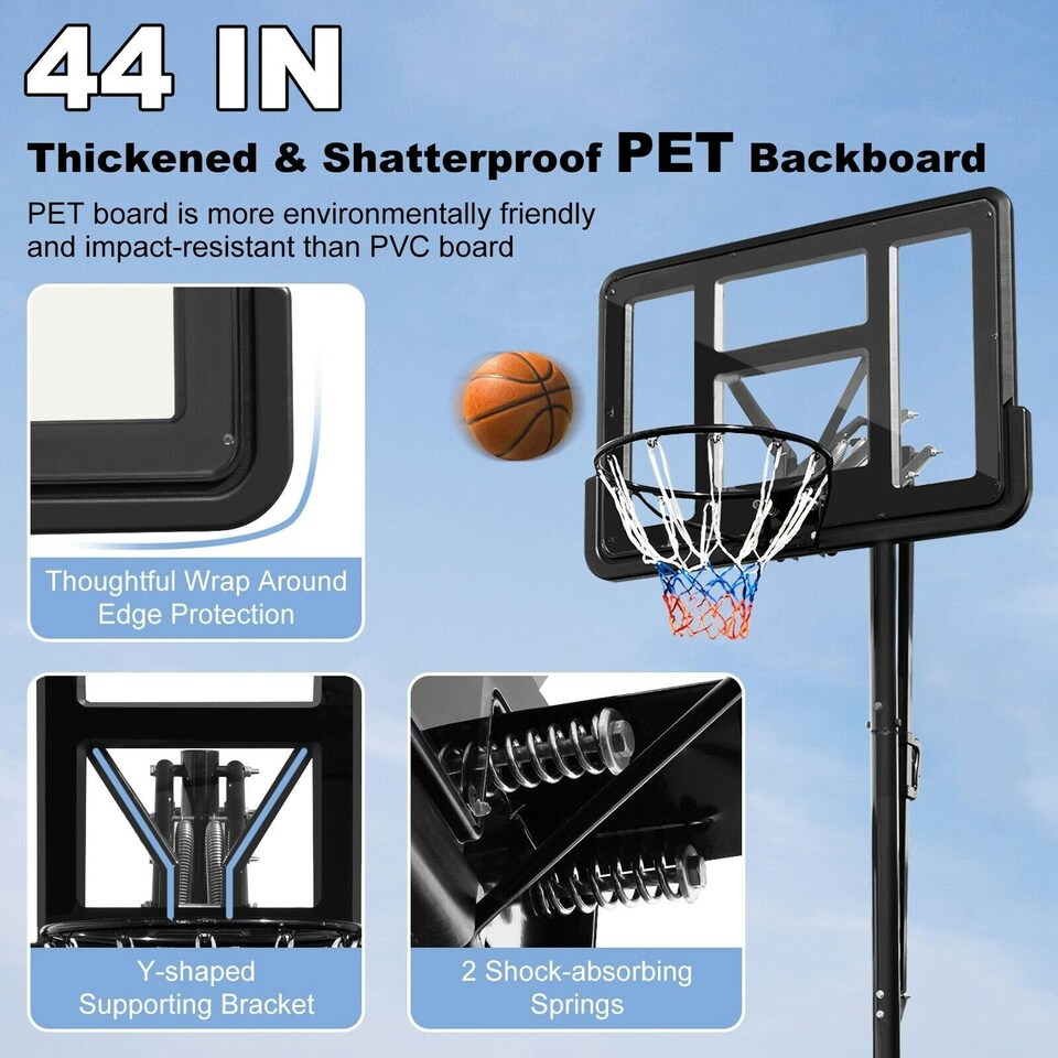 image 1 of COSTWAY 10ft Basketball Backboard Hoop 2.45M-3.05M Height | Black | Standard