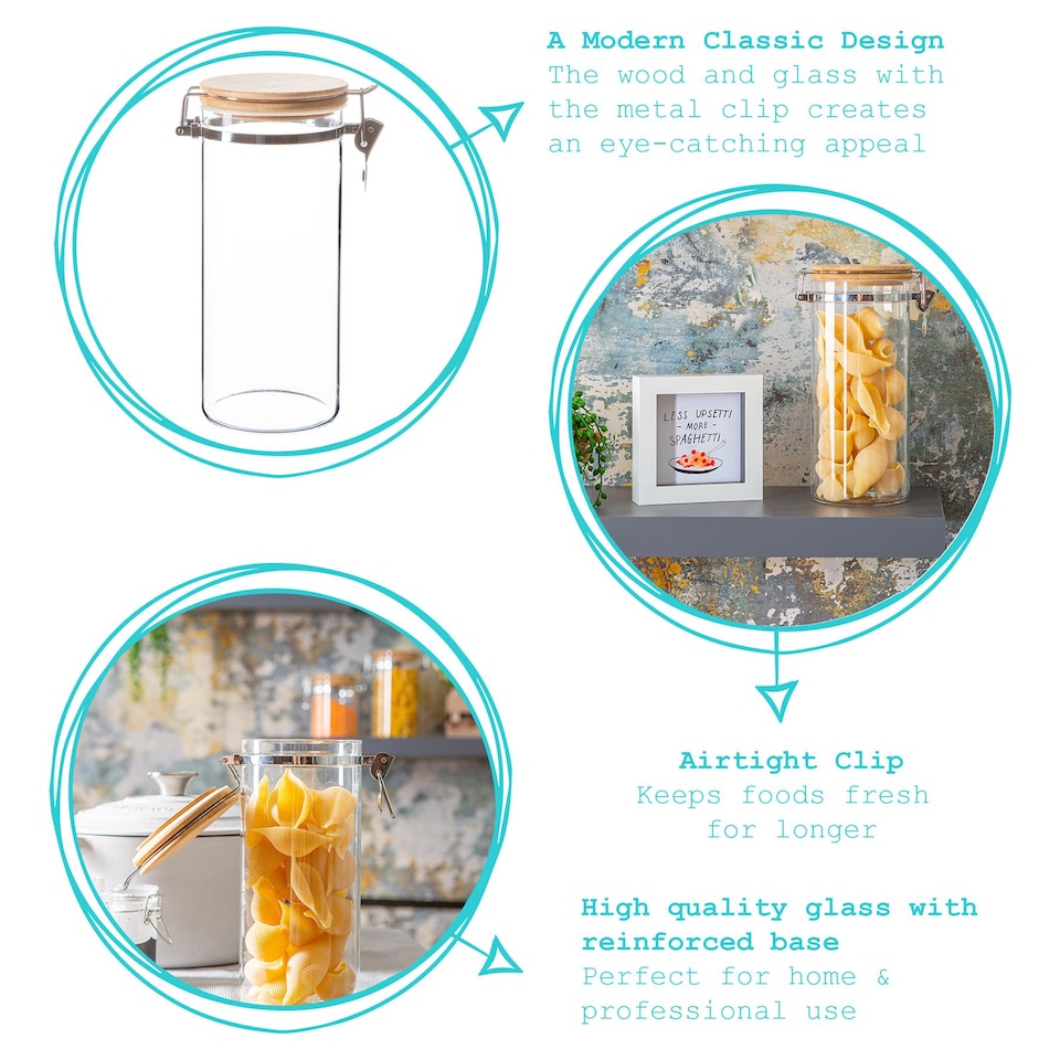 image 1 of Argon Tableware Glass Storage Jars with Wooden Clip Lids - 1.4 Litre - Pack of 6