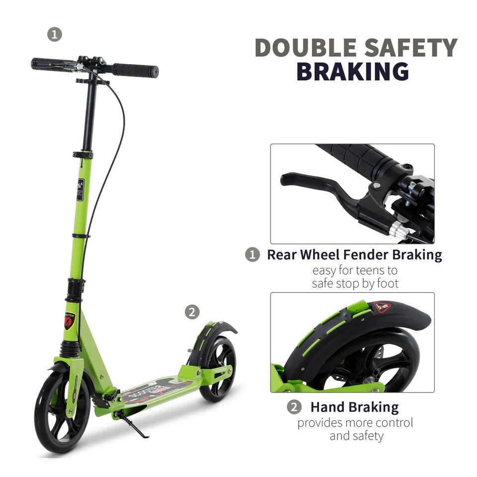 image 1 of HOMCOM Teens Adult Kick Scooter Fold Adjust 14+ w/ Dual Brake System Green