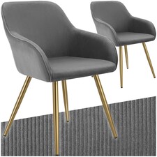 Dining Chair Marilyn - corduroy look, upholstered, armchair, continuous backrest - Set of 2 Grey | Grey/Gold