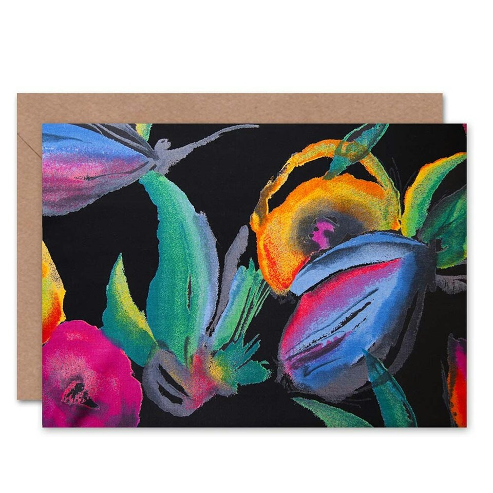 image 1 of Bright Flower Pattern Painting Detail Floral Greeting Card