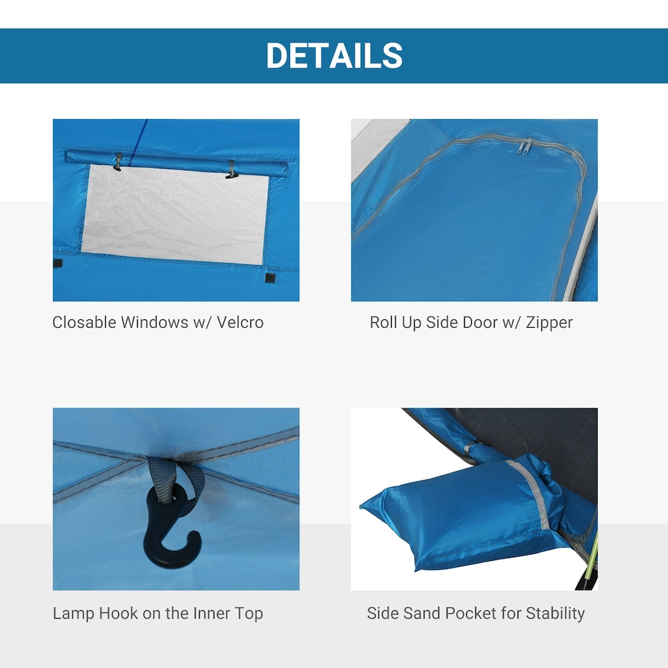 image 1 of Outsunny 2 Man Pop-up Beach Tent Sun Shade Shelter Hut w/ Windows Door Blue
