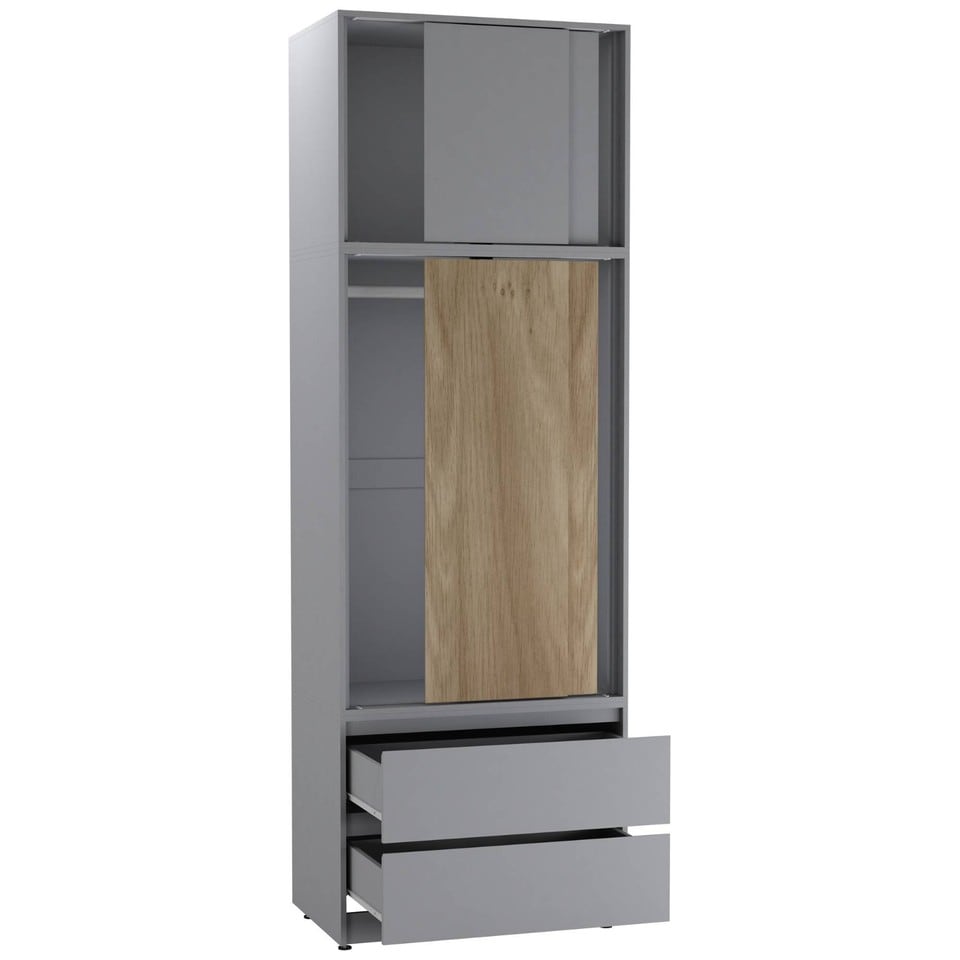 image 1 of 240cm 2 Sliding Doors Wardrobe Bedroom Storage Closet Hanging Rail Cupboard Unit | Multi | Grey Carcass & Oak Doors | 1