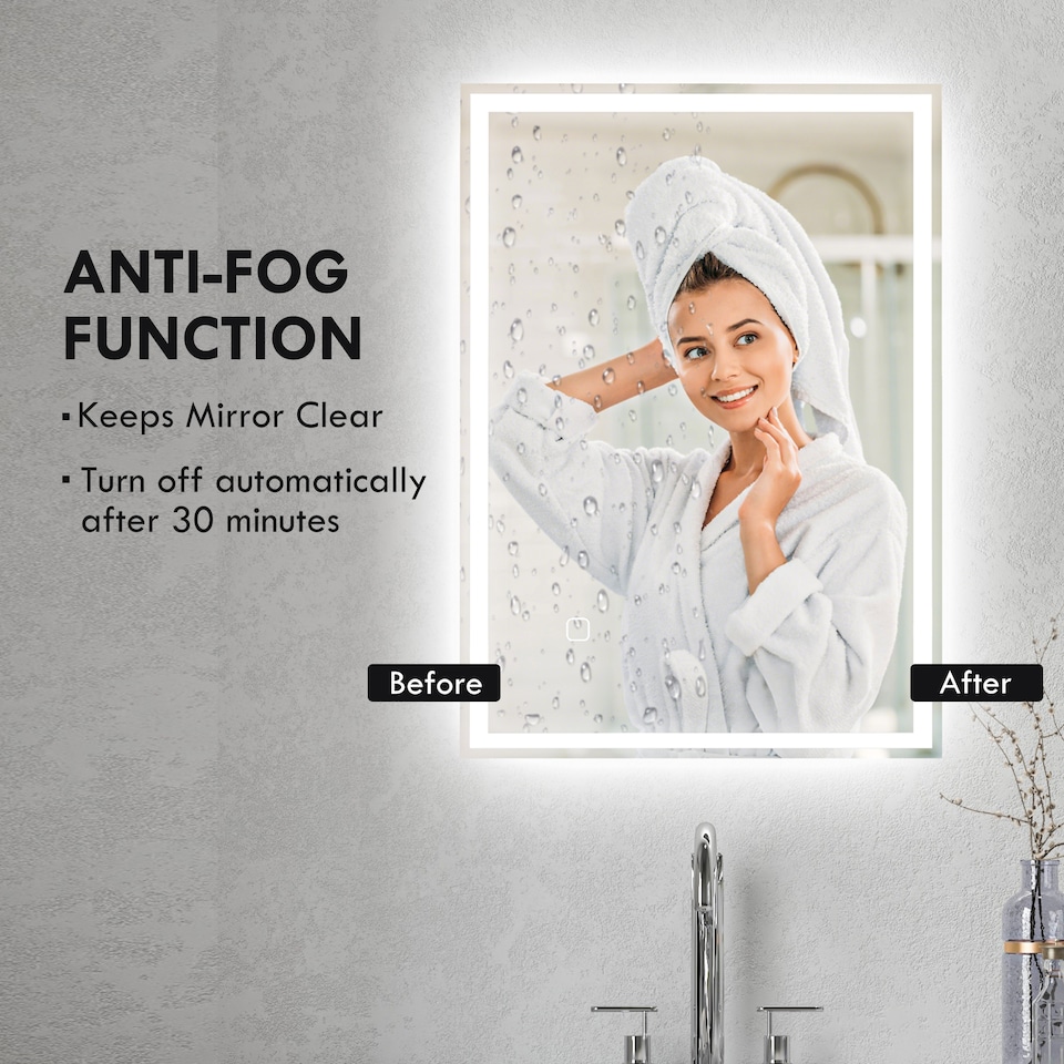 image 1 of HOMCOM Bathroom Illuminated Mirror with 3 Colour LED Lights Defogging Film | Silver