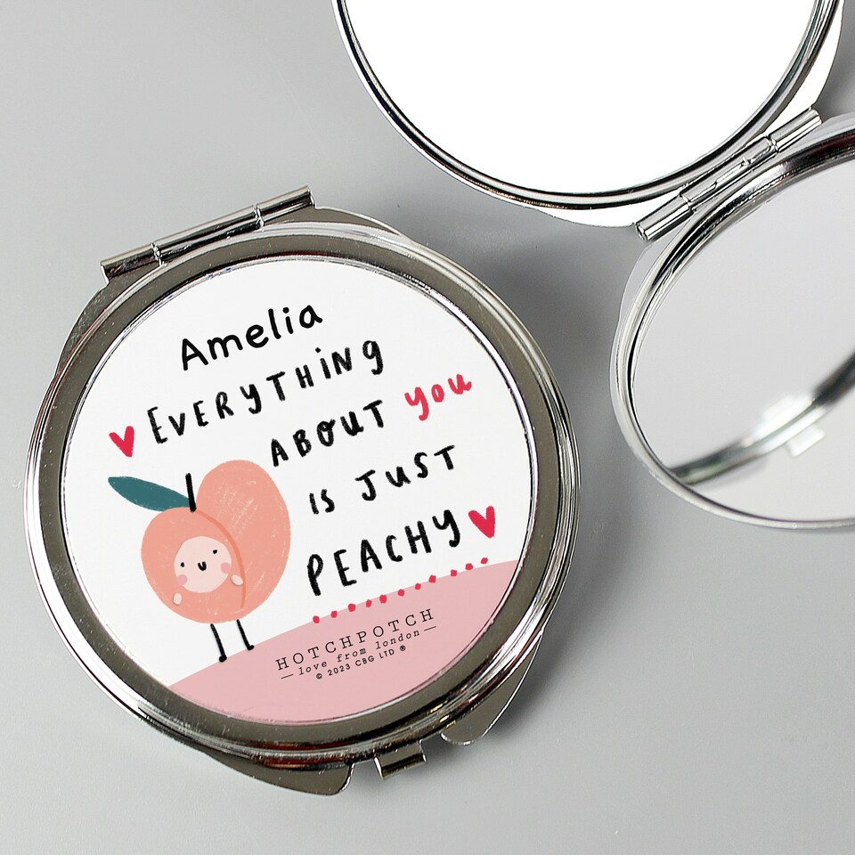 image 1 of Personalised Hotchpotch Peachy Compact Mirror Silver