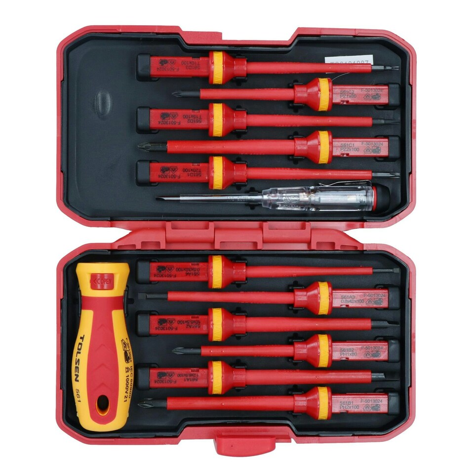 image 1 of VDE Insulated Screwdrivers Flat Pozi Phillips Torx Interchangeable Heads 13pc