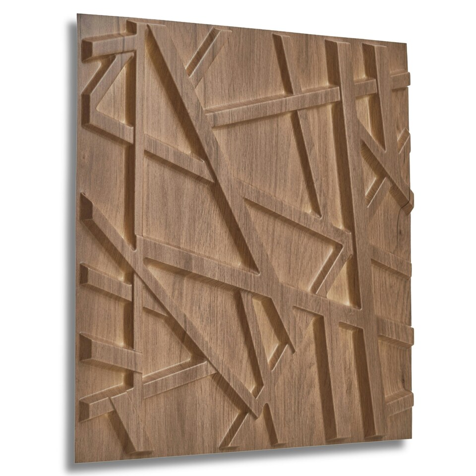 image 1 of NOVECRAFTO Geometric 3D Wall Panels – 6 Sheets Covering 1.5 sqm (16.15 sqft) – Decorative PVC Panels 50x50cm – Modern Geometric Line Design Wooden