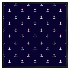 White & red anchors on navy (Picture Frame) Black | XS