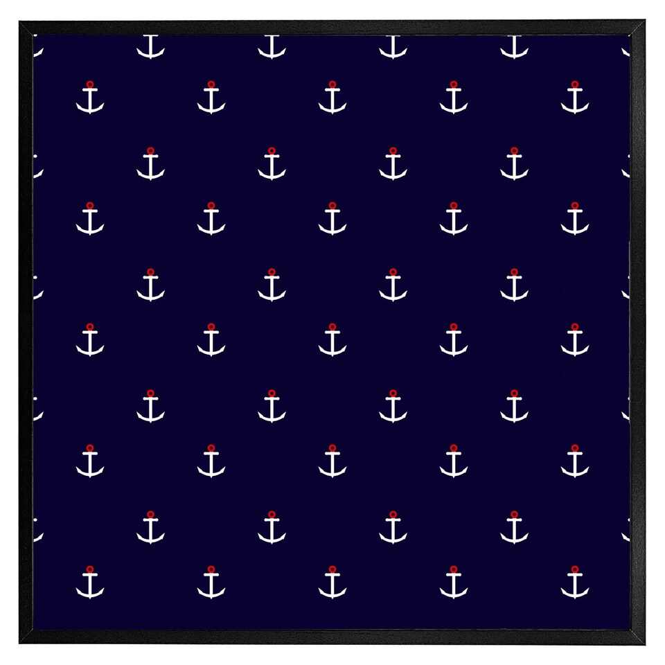 image 1 of White & red anchors on navy (Picture Frame) Black | XS