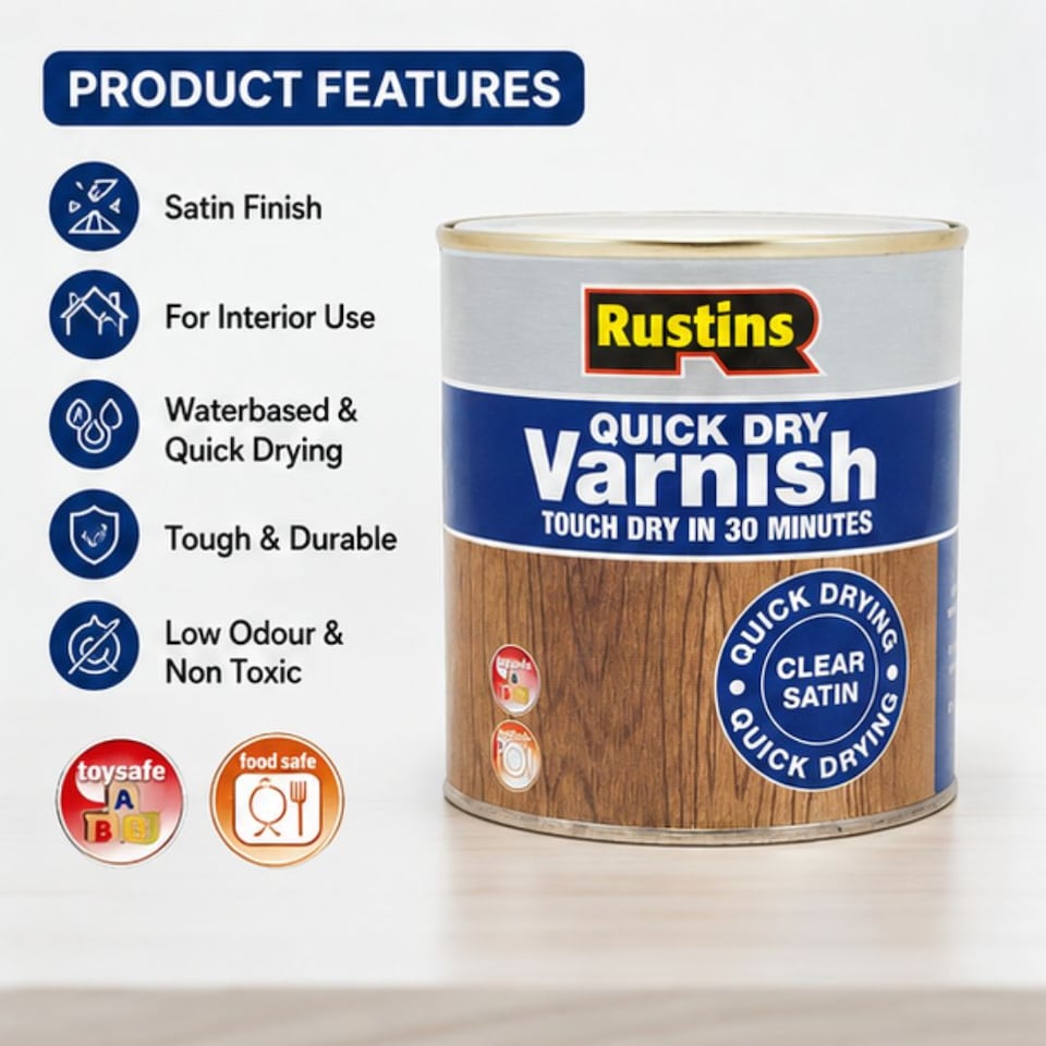 image 1 of Rustins Quick Dry Varnish Satin Clear 500ml - AVSC500 | Clear | 500ml | 1