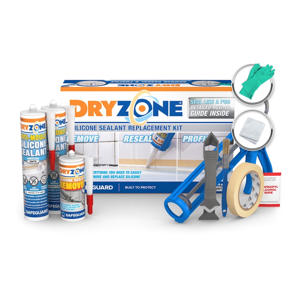 image 1 of Dryzone Silicone Sealant Replacement Kit (Anti Mould) - Complete kit for Professional looking joints in Kitchen and Bathroom