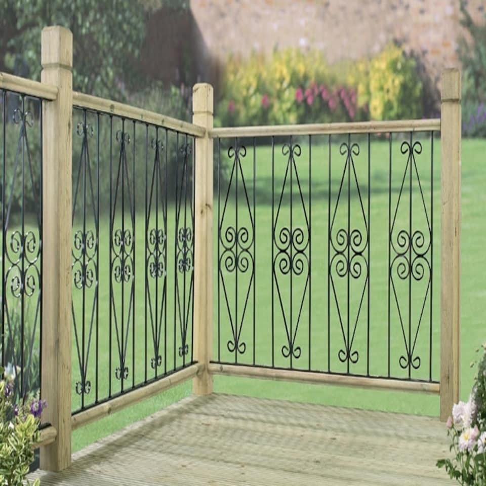 image 1 of Ascot Decking Fence Panels (Pack of 2) - Solid Steel - FIts Gap of 280 mm x 770 mm High - Electro Galvanised/Black Powder Coated Black