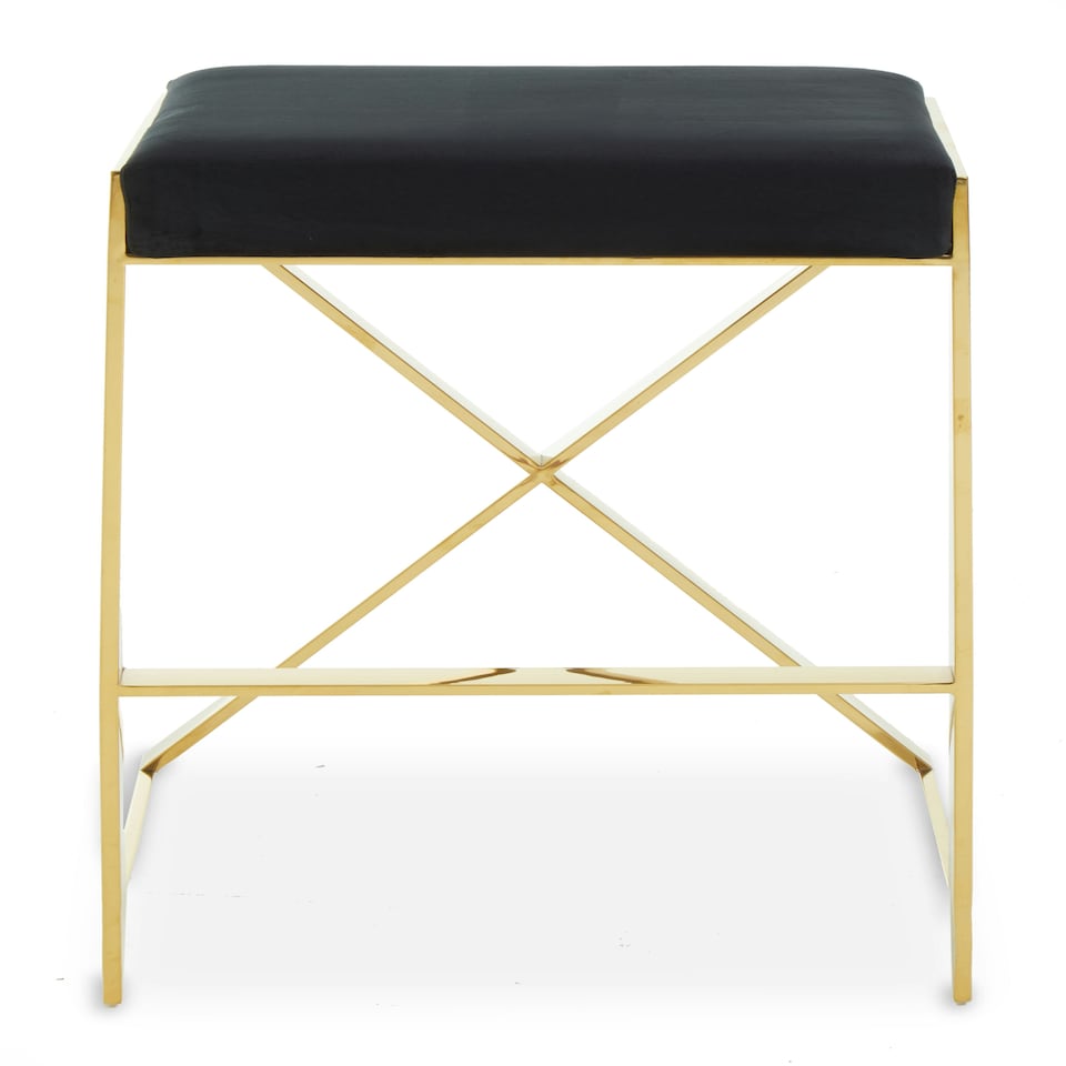 image 1 of Interiors by Premier Black Velvet Bar Stool, Gold Finish Frame Bar Chair with Footrest, Modern Design Home Stool for Living Area