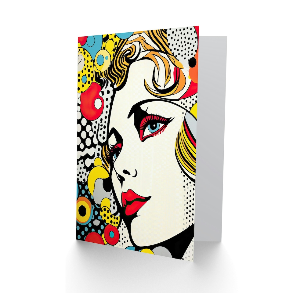image 1 of Comic Book Style Pop Art Woman Face Birthday Card