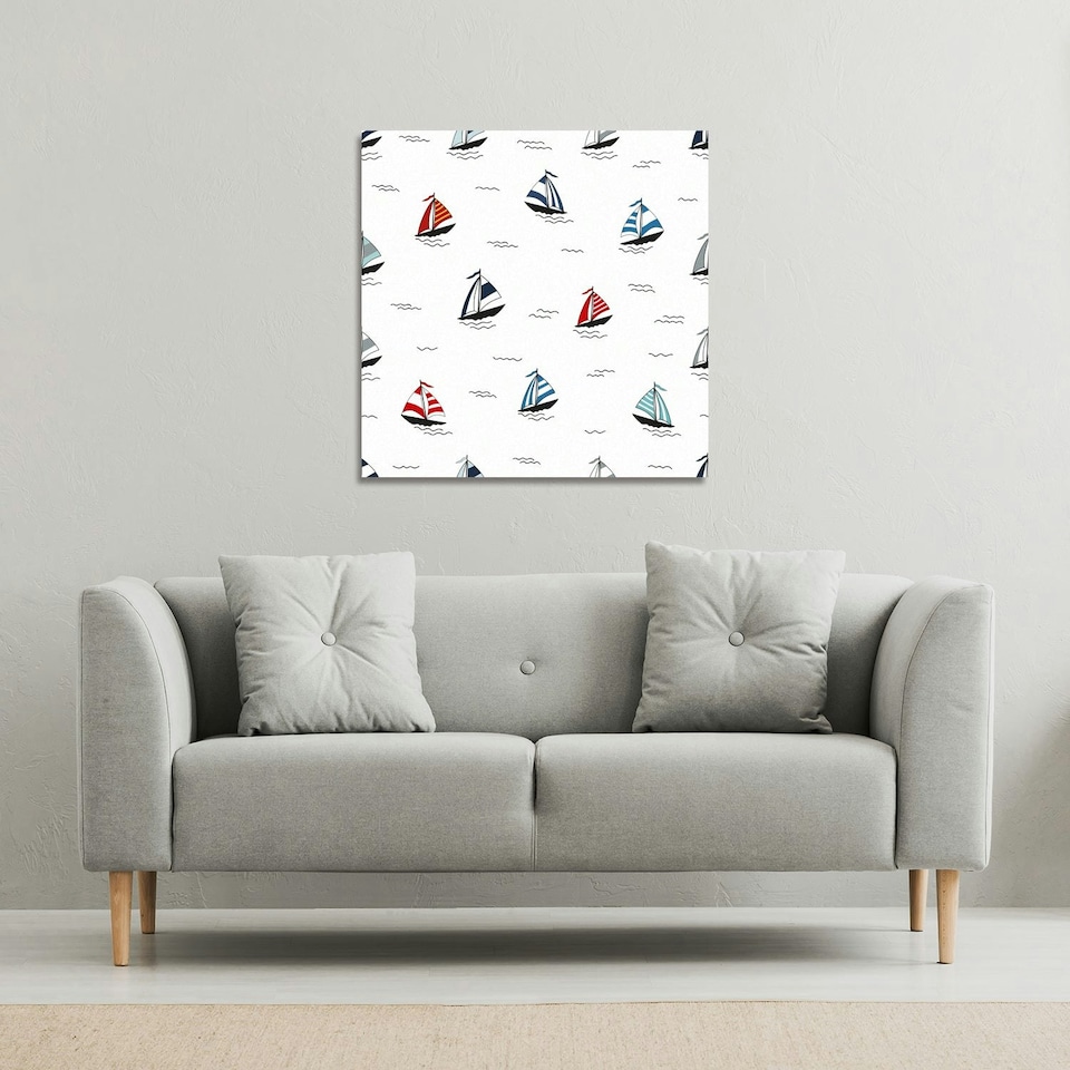 image 1 of Red & Blue Sailboats (Canvas Print) 77 x 77 x 4cm