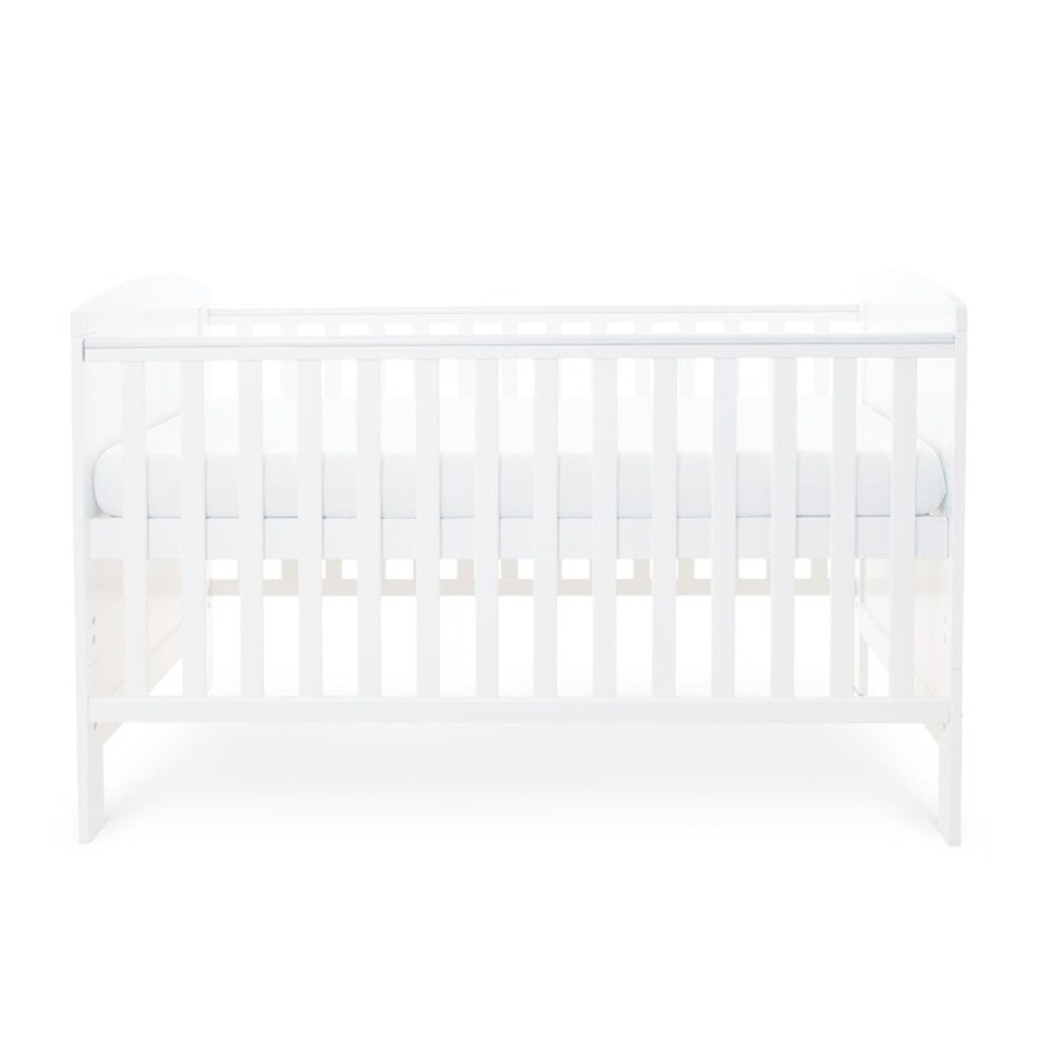 image 1 of Coleby Classic Cot Bed & Premium Sprung Mattress - Convertible Cot, Birth to 4 Years, Adjustable Base & Teething Rails (White)
