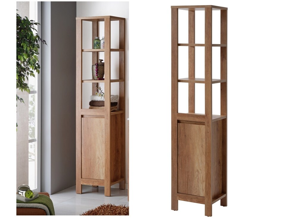 image 1 of Bathroom Furniture Set 600 Sink Vanity, Mirror, Freestanding Storage Cabinet Oak Effect Classic