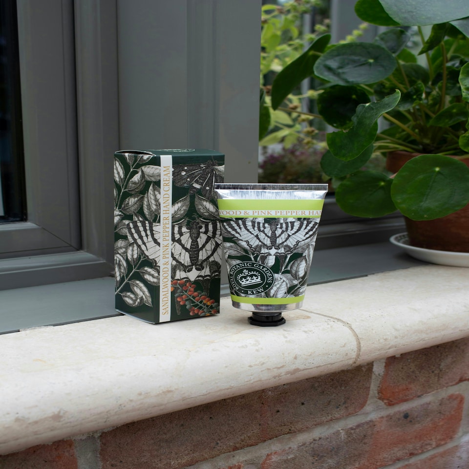 image 1 of The English Soap Company Royal Botanical Gardens Kew Hand Cream, Sandalwood Hand Cream, Moisturising Hand Cream for Men and Women, 75ml