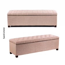 Linoso Chesterfield Sand Ottoman Storage Box with Square Wooden Legs - Upholstered Blanket Box (150W x 40D x 45H cm)