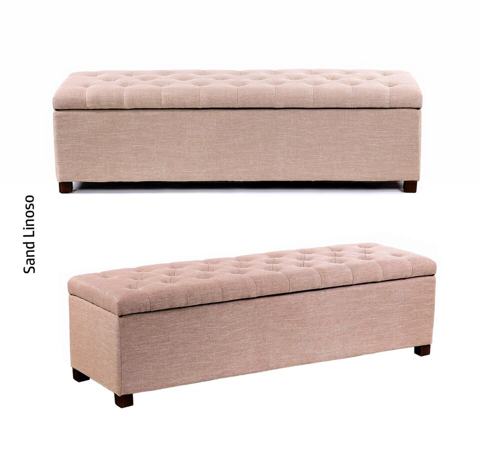 Linoso Chesterfield Sand Ottoman Storage Box with Square Wooden Legs - Upholstered Blanket Box (150W x 40D x 45H cm)